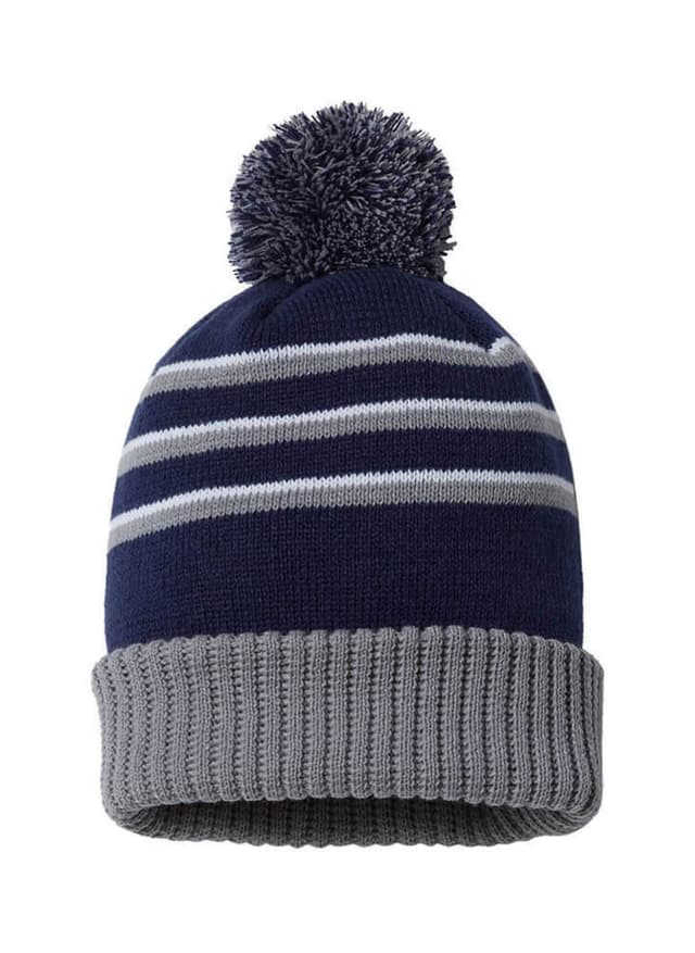 Richardson Stripe Pom Cuffed Beanie - Navy,Light Grey MISC