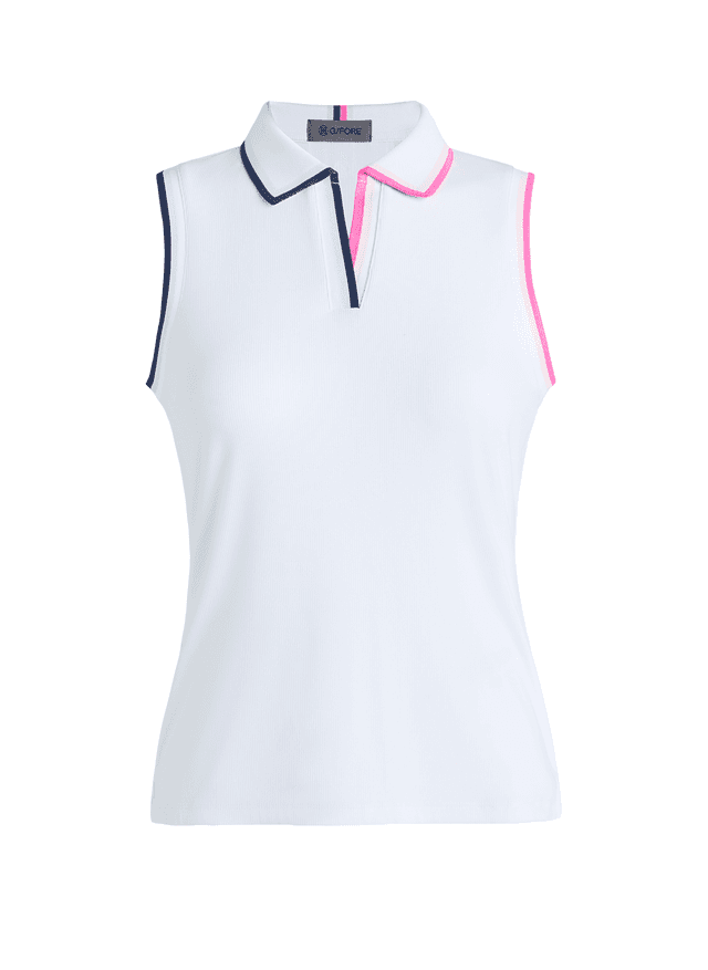 G/FORE Women's Johnny Collar Ribbed Tech Sleeveless Polo - White LG