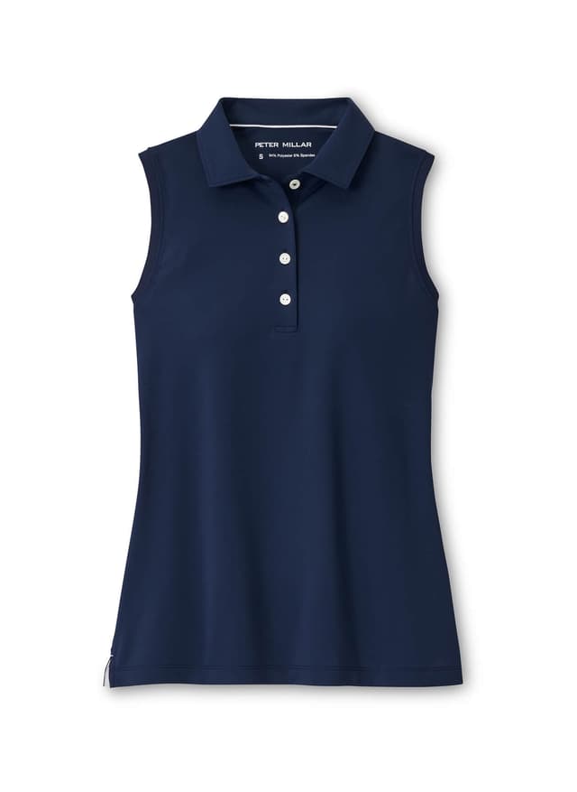 Peter Millar Women's Banded Sport Mesh Sleeveless Button Polo - Navy LG