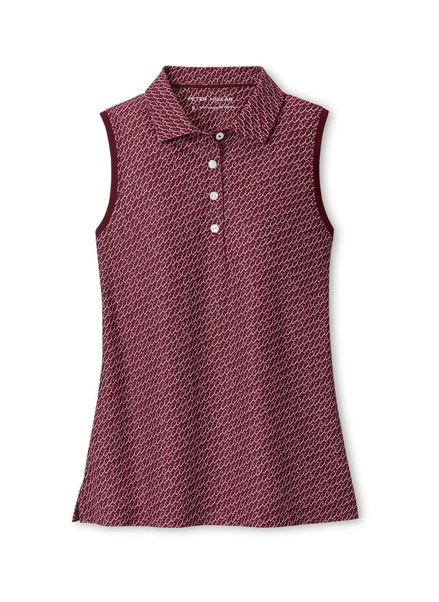 Peter Millar Women's House Of Clubs Banded Sport Mesh Sleeveless Button Polo - Red LG