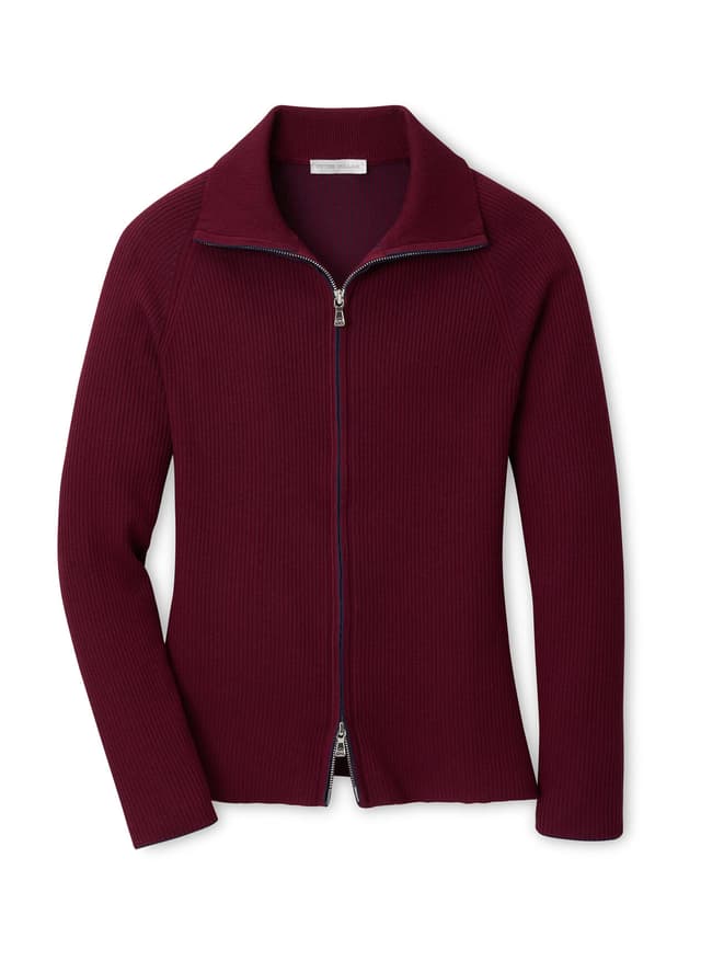 Peter Millar Women's Coolspun Lite Cotton Ribbed Cardigan - Red LG