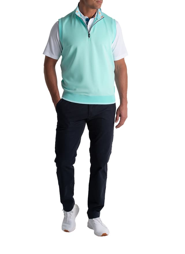 Fairway & Greene Men's Neck Print Caves Quarter-Zip Vest - Green LG
