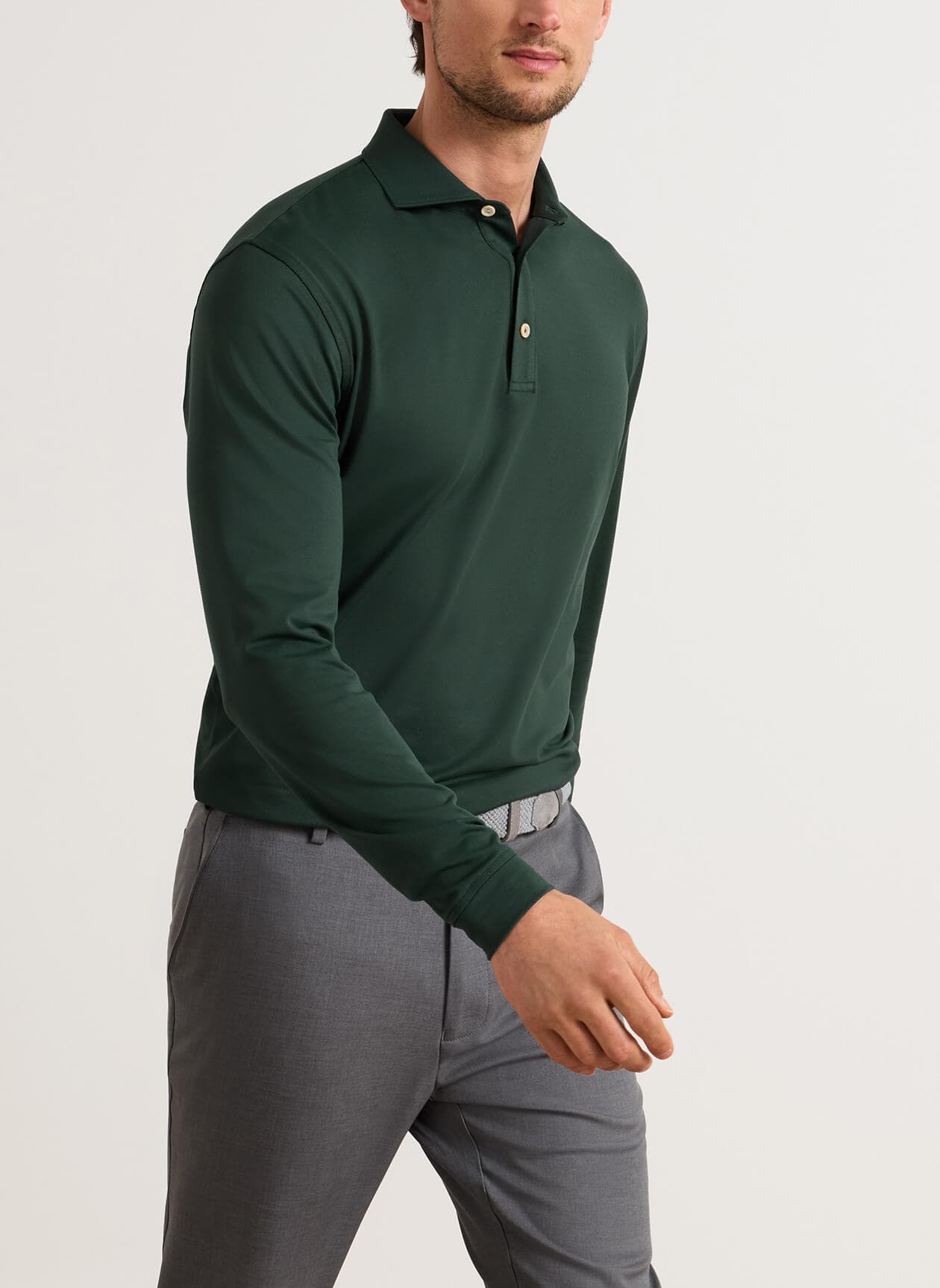 Peter Millar Men's Lyons Performance Jersey Long-Sleeve Polo - F26 - Green 3XL