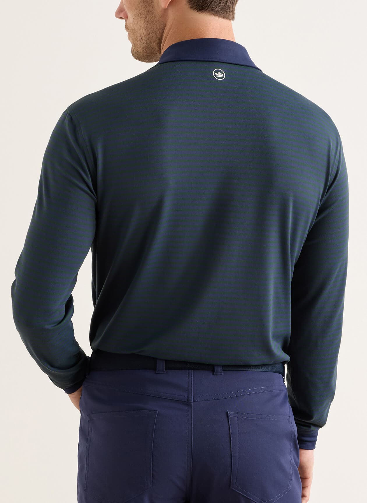 Peter Millar Men's Lyons Stripe Jersey Performance Long-Sleeve Polo - Navy 3XL