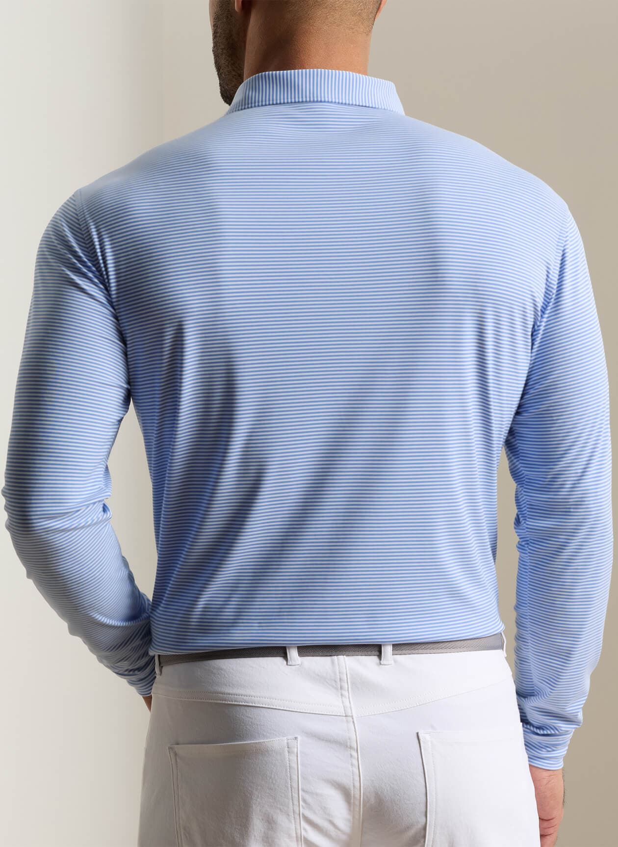 Peter Millar Men's Featherweight Market Stripe Long-Sleeve Performance Polo - F26 - Blue 3XL