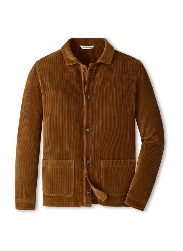 Peter Millar Men's Corduroy Knit Chore Coat - Orange 3XL