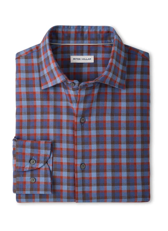 Peter Millar Men's Theodore Performance Flannel Sport Shirt - Blue 3XL