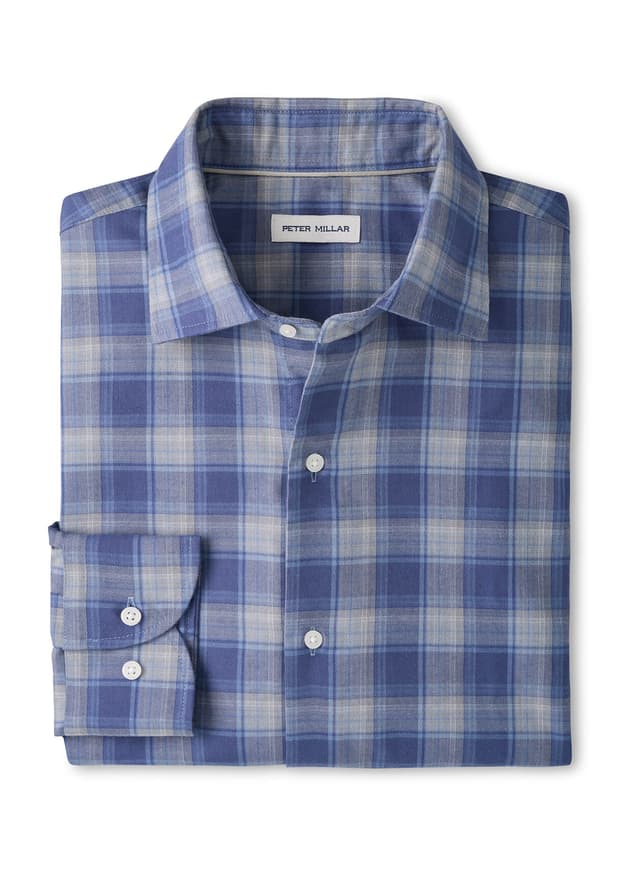 Peter Millar Men's Cannon Performance Flannel Sport Shirt - Blue 3XL