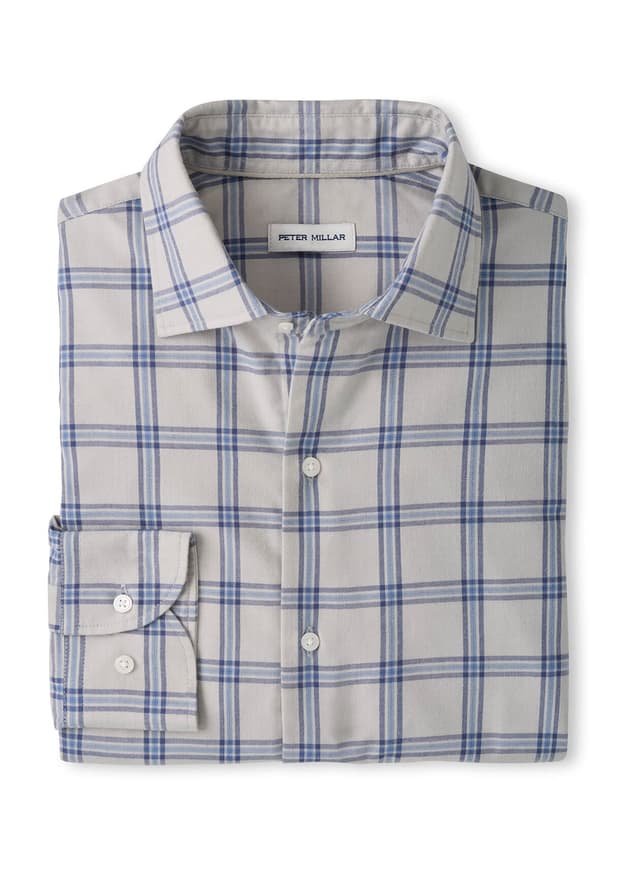 Peter Millar Men's Preston Performance Flannel Sport Shirt - Light Grey 3XL