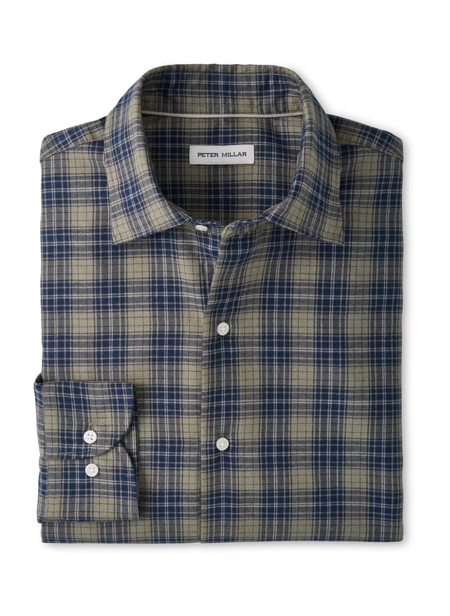 Peter Millar Men's Dean Performance Flannel Sport Shirt - Green 3XL
