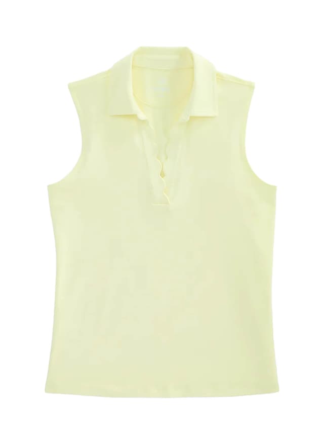 Renwick Women's Sleeveless Pima Scallop Polo - Yellow LG