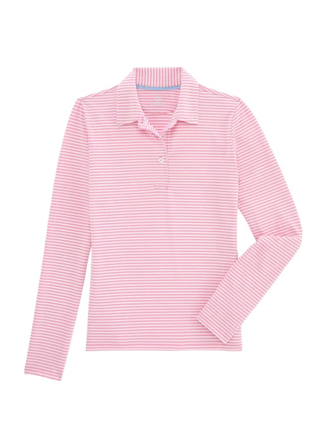 Renwick Women's Long Sleeve Tech Pique Stripe Polo - Pink LG