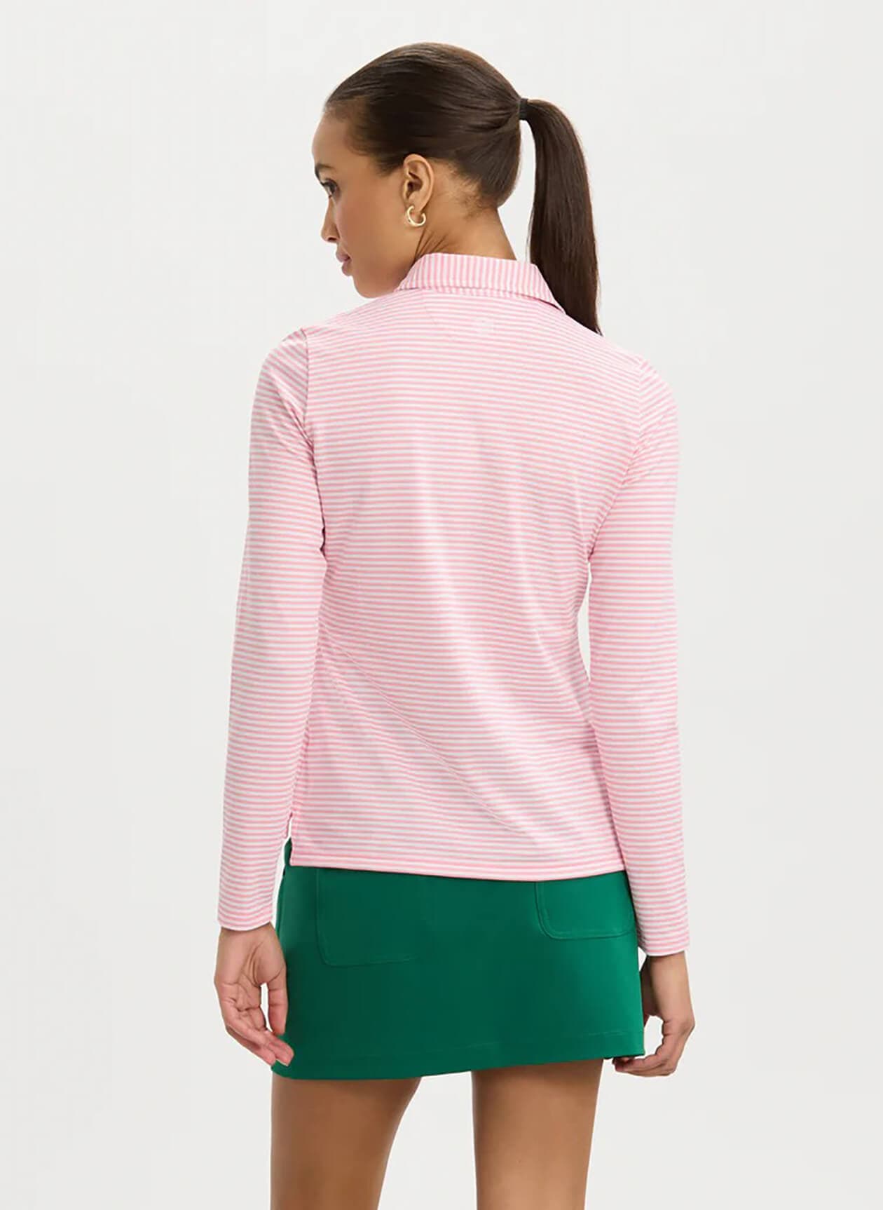 Renwick Women's Long Sleeve Tech Pique Stripe Polo - Pink LG
