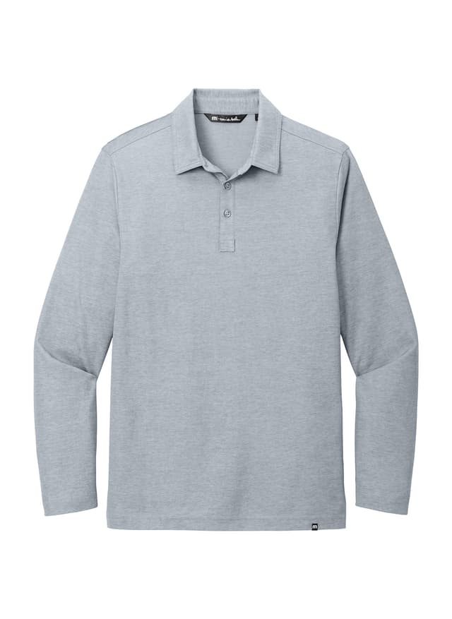 TravisMathew Men's Oceanside Heather Long Sleeve Polo - Light Grey 3XL